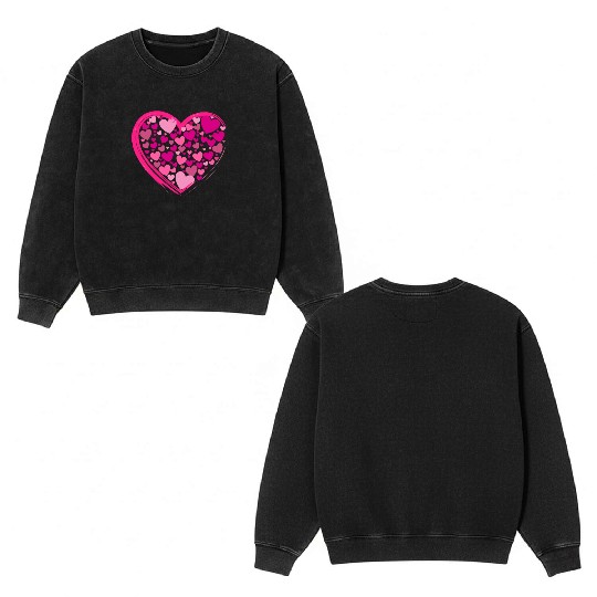 Cute Pink and Lilac Hearts in a Big Pink Heart Double Sided Mineral Wash Sweatshirts