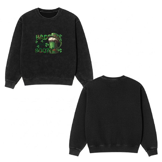 Mens St Patricks Day Irland Irish Green Shamrock Double Sided Mineral Wash Sweatshirts
