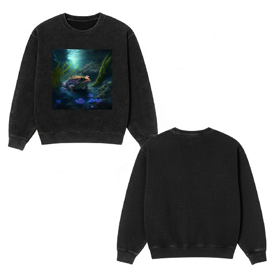 A toad in a creek the toad has blue glowing eyes Double Sided Mineral Wash Sweatshirts