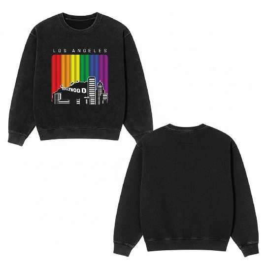 Los Angeles LGBT Rainbow Flag Double Sided Mineral Wash Sweatshirts