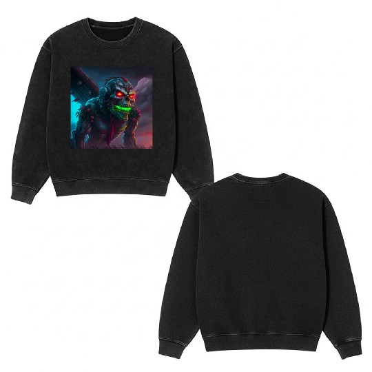 ZOMBIE IRON MAIDEN (version 15) Double Sided Mineral Wash Sweatshirts