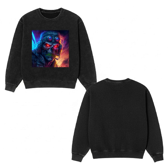 ZOMBIE IRON MAIDEN (version 9) Double Sided Mineral Wash Sweatshirts
