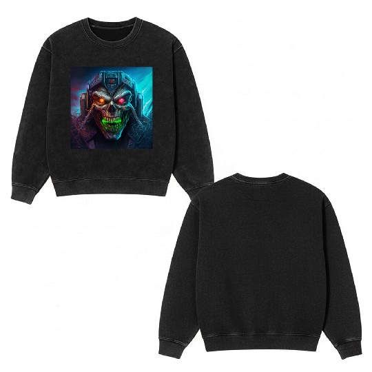 ZOMBIE IRON MAIDEN (version 8) Double Sided Mineral Wash Sweatshirts