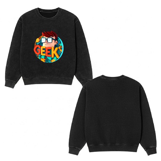 "Geek" Double Sided Mineral Wash Sweatshirts