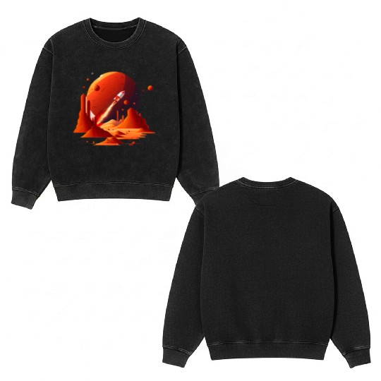 Vintage Space Science Mars Fiction Geek Solar Double Sided Mineral Wash Sweatshirts