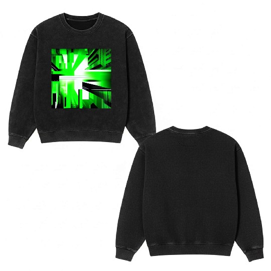 Cyberpunk Inspired Green Theme Double Sided Mineral Wash Sweatshirts