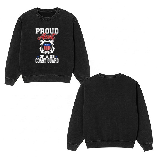 Proud US Coast Guard Aunt Double Sided Mineral Wash Sweatshirts