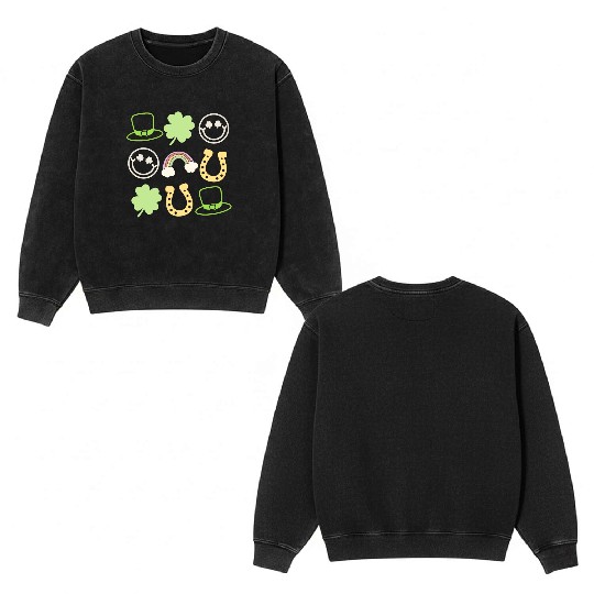 Retro St Patricks Day Women Shamrock Vintage St Double Sided Mineral Wash Sweatshirts