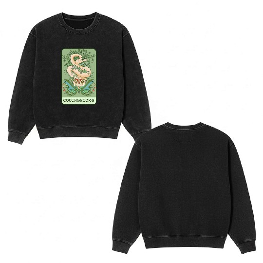 Tarot Card Goblincore Snake Cottagecore Frog Aesth Double Sided Mineral Wash Sweatshirts