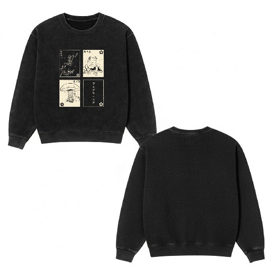 Cottagecore Tarot Cards Fungi Frog Goblincore Double Sided Mineral Wash Sweatshirts