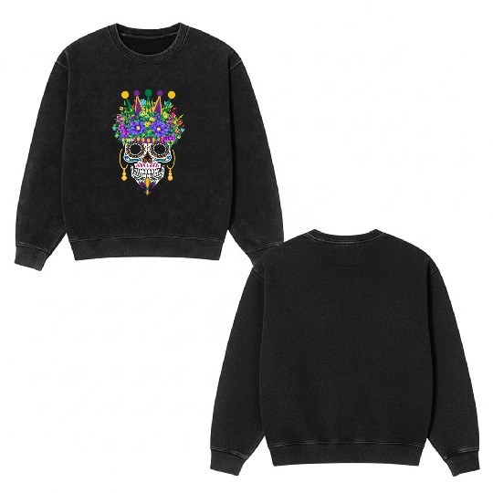 Mardi Gras Mask Flower Sugar Dia De Los Muertos Double Sided Mineral Wash Sweatshirts