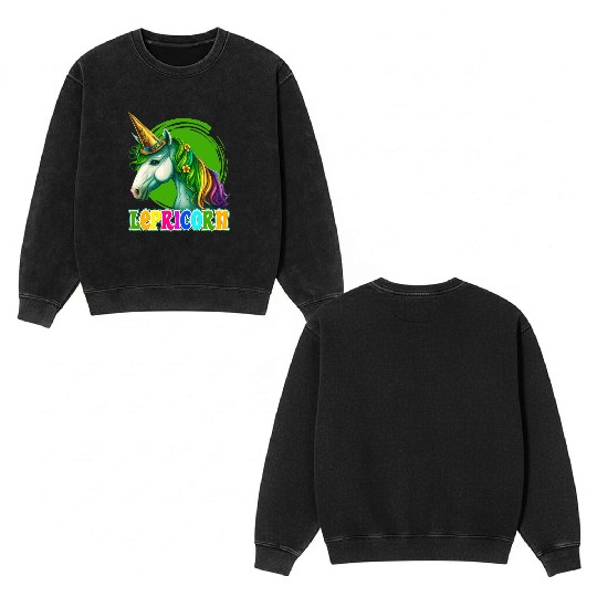 Lepricorn St. Patrick's Day Unicorn Women Double Sided Mineral Wash Sweatshirts