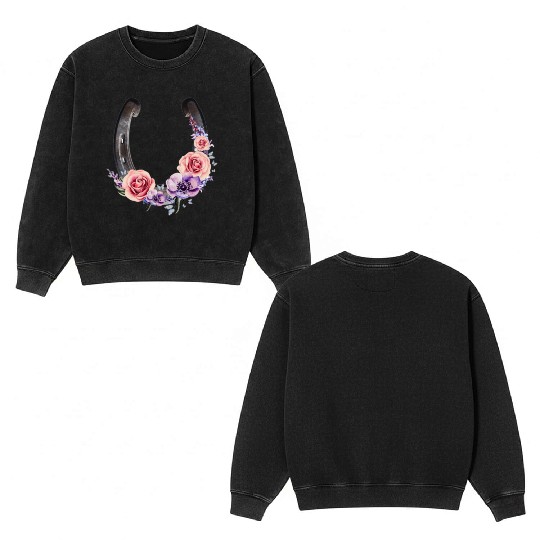 Lucky Floral Horseshoe Double Sided Mineral Wash Sweatshirts