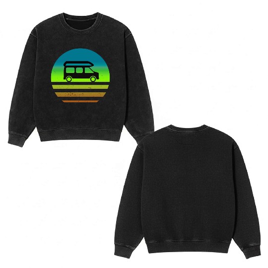 Camper Van Retro Sunset Vintage sun camping Double Sided Mineral Wash Sweatshirts