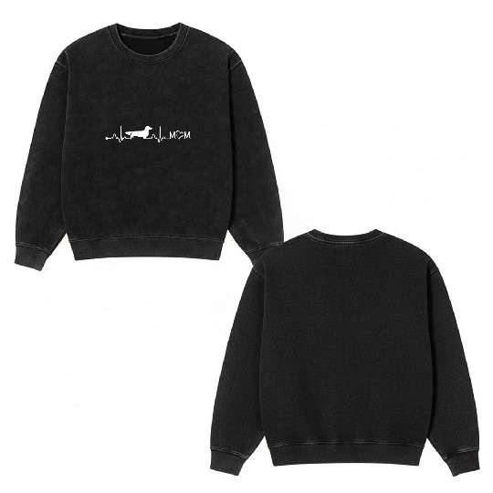 Long Haired Dachshund Heartbeat Dog Mom Giftlong d Double Sided Mineral Wash Sweatshirts