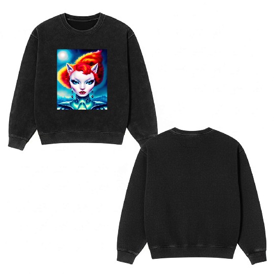 "Alien Cat Woman" Double Sided Mineral Wash Sweatshirts