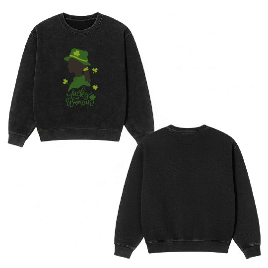 St Patricks Day | Lucky Women Double Sided Mineral Wash Sweatshirts