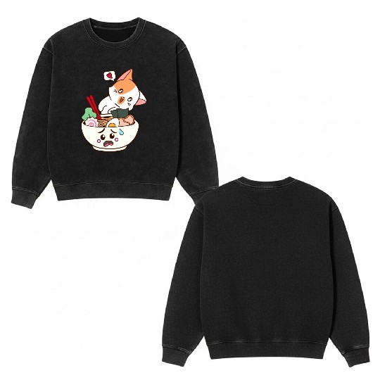 The Cat Love Ramen Double Sided Mineral Wash Sweatshirts