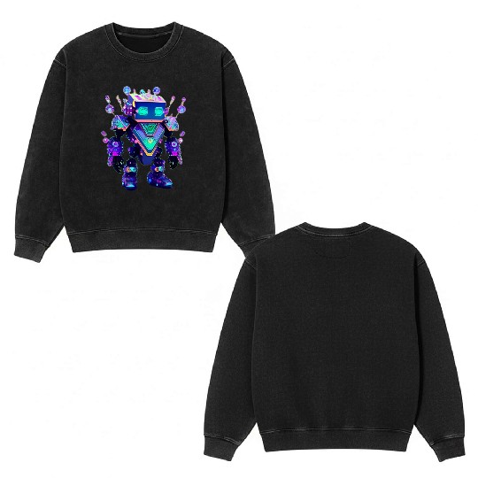 Gemstone Guardian Robot Made of Sparkling Crystals Double Sided Mineral Wash Sweatshirts