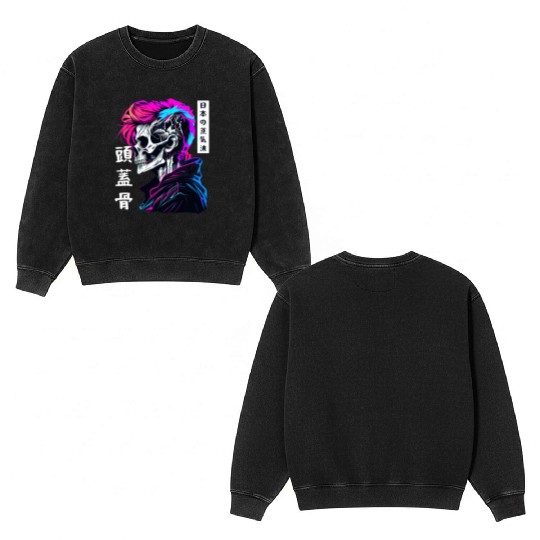 Sad Boy Anime Skull Skeleton Gothic Vaporwave Aest Double Sided Mineral Wash Sweatshirts