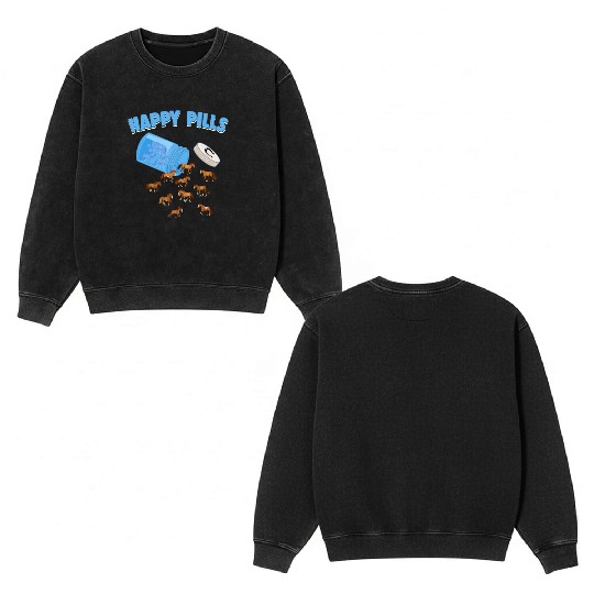 Happy Pills Farm Animal Funny Horse Lovers Humor Double Sided Mineral Wash Sweatshirts