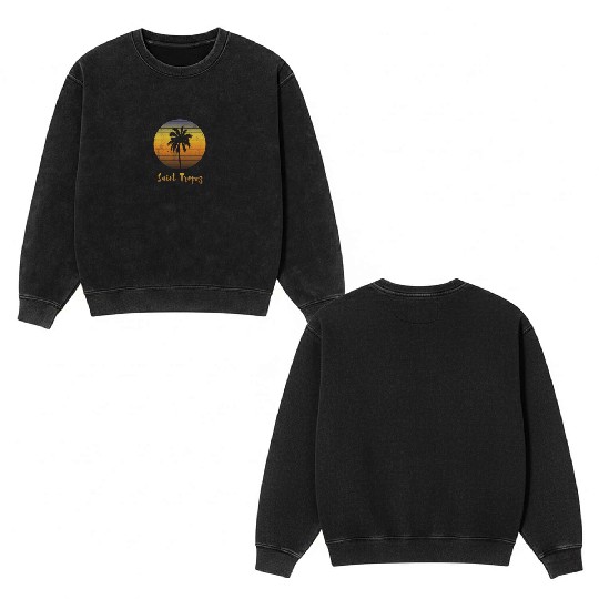 Retro Souvenir Saint Tropez Sunset Distressed Double Sided Mineral Wash Sweatshirts