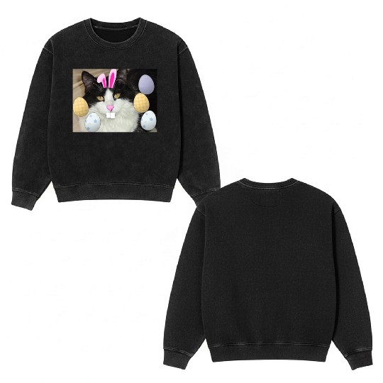 Easter Bunny Cat Face Decor Double Sided Mineral Wash Sweatshirts