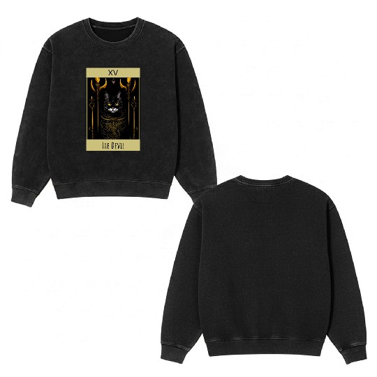 Tarot card the devil cat - readings and astrology Double Sided Mineral Wash Sweatshirts