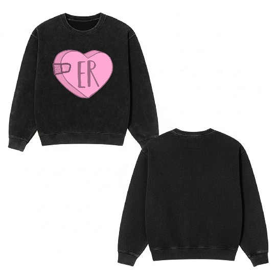 Cute ER Nurse Candy Heart for Valentines Day Scrub Double Sided Mineral Wash Sweatshirts