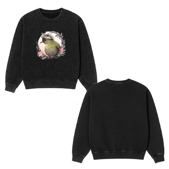 Tropical Kiwi Bird Flower Crown Floral Exotic Bird Double Sided Mineral Wash Sweatshirts