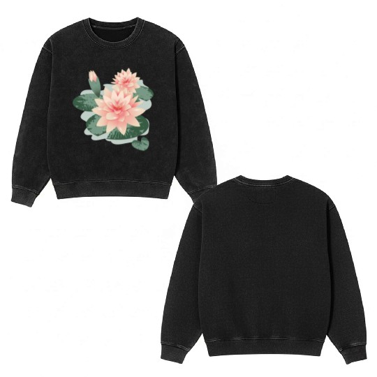 Water lily flower with bud in water lily pond Double Sided Mineral Wash Sweatshirts