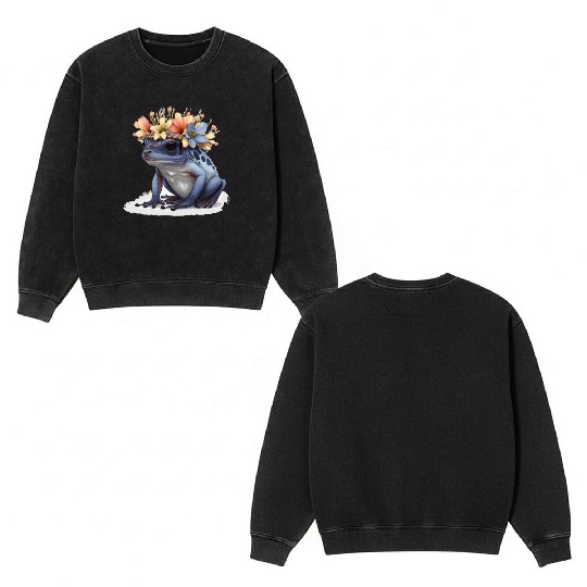 Cute Poison Dart Frog Flower Crown Amphibian Lover Double Sided Mineral Wash Sweatshirts