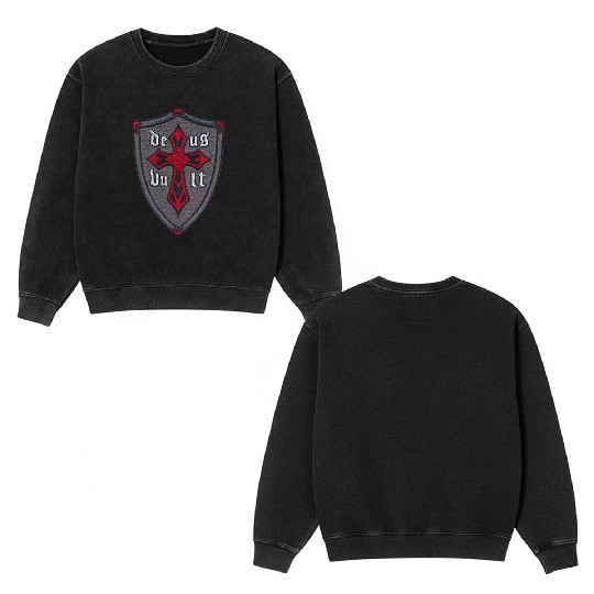 Deus Vult Cross on Shield Double Sided Mineral Wash Sweatshirts