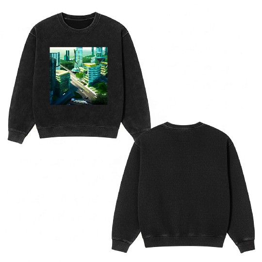 Green Horizon: A Vision of Sustainable Cityscape Double Sided Mineral Wash Sweatshirts