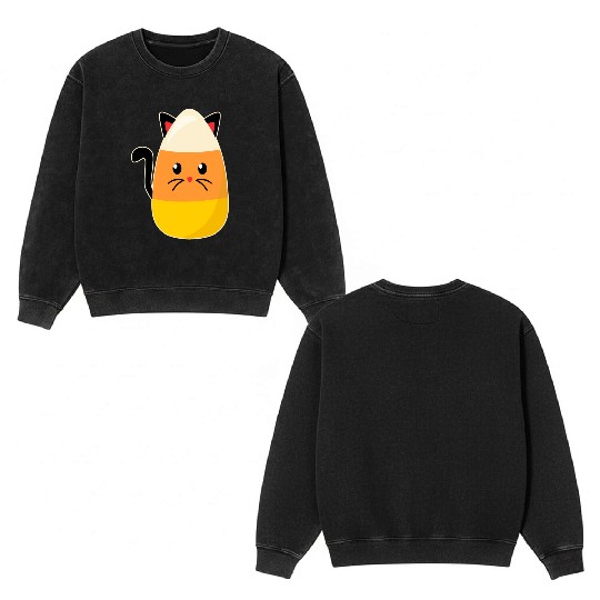 Candy Corn Cat Halloween Double Sided Mineral Wash Sweatshirts