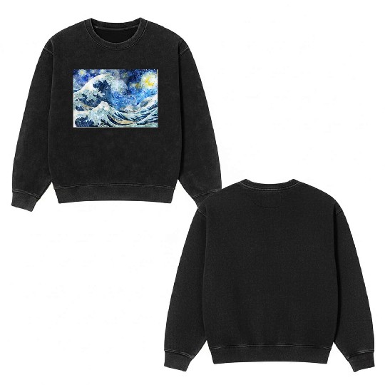 Great Wave During a Starry Night Click on Artist Double Sided Mineral Wash Sweatshirts