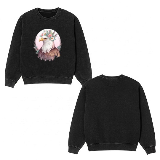 Birds Of Prey Bald Eagle Flower Crown Floral Birdi Double Sided Mineral Wash Sweatshirts