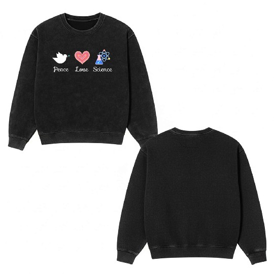 Peace Love & Science Heart Leopard Plaid Christmas Double Sided Mineral Wash Sweatshirts