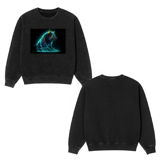 Neon Moon Wolf Double Sided Mineral Wash Sweatshirts