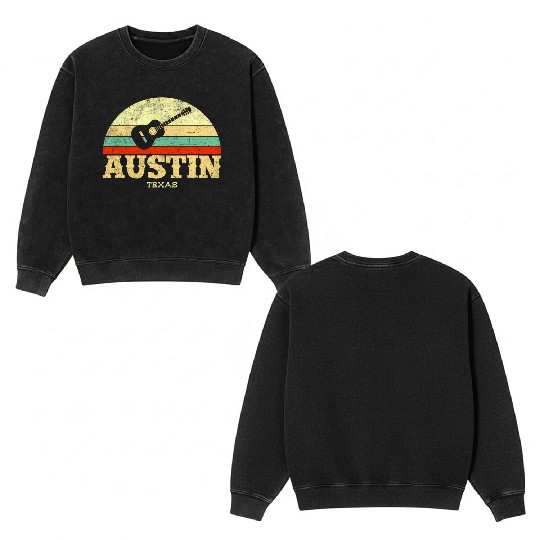 Austin Texas Guitar Lone Star State Double Sided Mineral Wash Sweatshirts