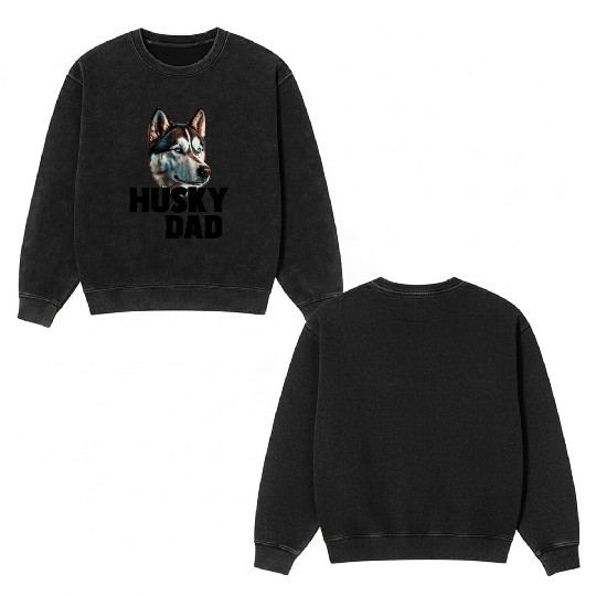 Siberian Husky siberian Husky Dad Double Sided Mineral Wash Sweatshirts