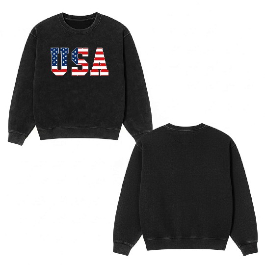 Usa Patriotic American Flag Red White Blue Double Sided Mineral Wash Sweatshirts