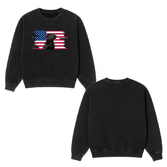 American Flag Dog Black Lab Puppy Double Sided Mineral Wash Sweatshirts
