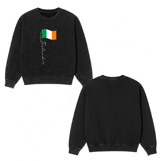 Ireland Signature Flag Pole Elegant Patriotic Double Sided Mineral Wash Sweatshirts