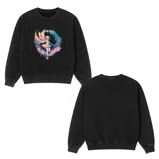 Watercolor Fairy Painting Fairycore Pastel Goth Bu Double Sided Mineral Wash Sweatshirts