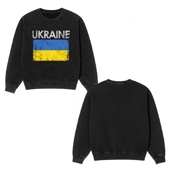 Ukraine Ukrainian Flag Pride Double Sided Mineral Wash Sweatshirts