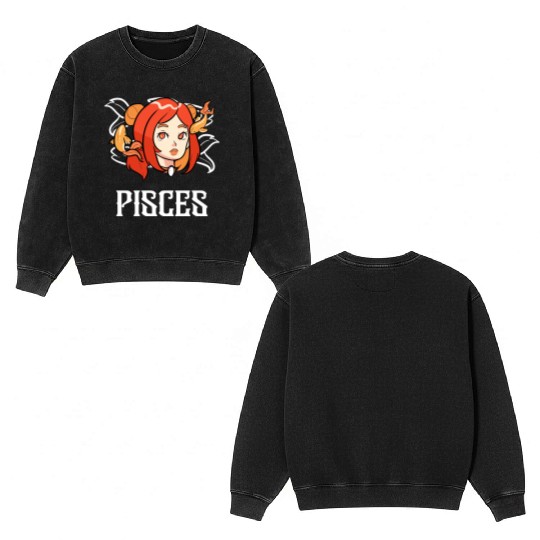 Pisces Horoscope Astrology Tarot Card Star Sign Double Sided Mineral Wash Sweatshirts
