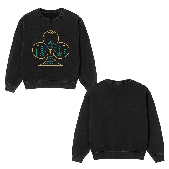 Playing Card Club Symbol Of Nature Double Sided Mineral Wash Sweatshirts
