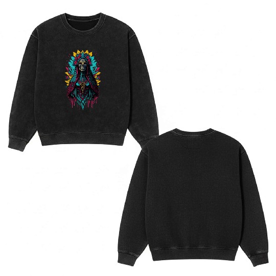 Santa Muerte de Guadalupe Double Sided Mineral Wash Sweatshirts