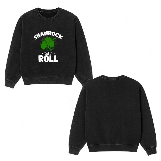 Shamrock Rock And Roll Guitar St Patrick'S Day Double Sided Mineral Wash Sweatshirts